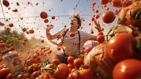 Men Transforming into Warriors at La Tomatina Iの素材