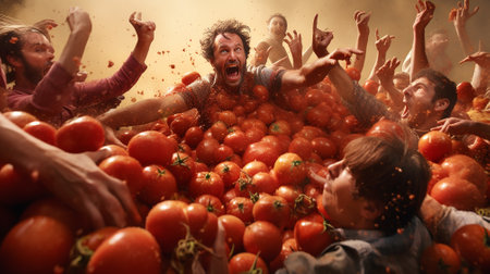 Men Transforming into Warriors at La Tomatina IIIの素材