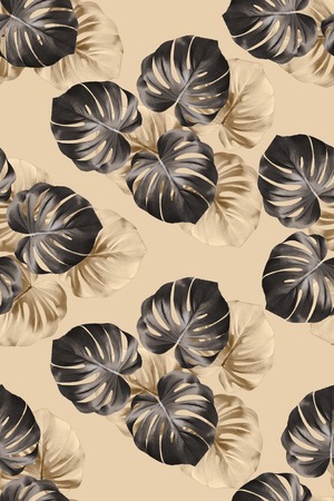 Fabric pattern with big grey palm leavesの写真素材