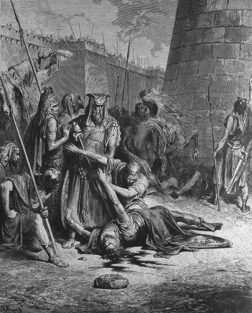 Death of Abimelech  1  Le Sainte Bible  Traduction nouvelle selon la Vulgate par Mm  J -J  Bourasse et P  Janvier  Tours  Alfred Mame et Fils  2  1866 3  France 4  Gustave Doréのeditorial素材