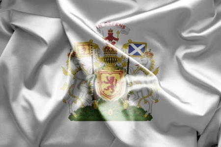 Scottish royal coat of arms with flags of Scotland and Great Britainの写真素材