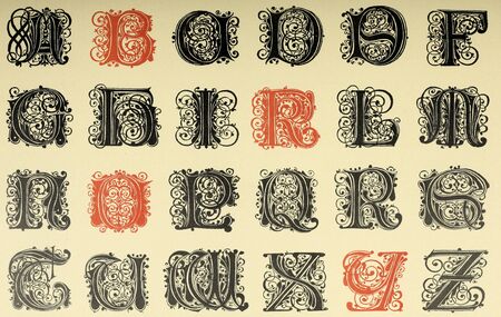 Vintage font. Vintage font. Ancient historical illustration