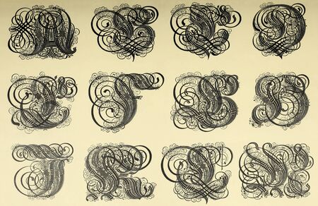 Vintage font. Vintage font. Ancient historical illustrationの写真素材