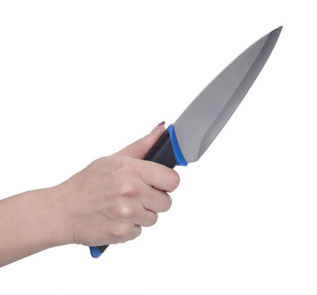 knife in female hand isolated over white backgroundの写真素材
