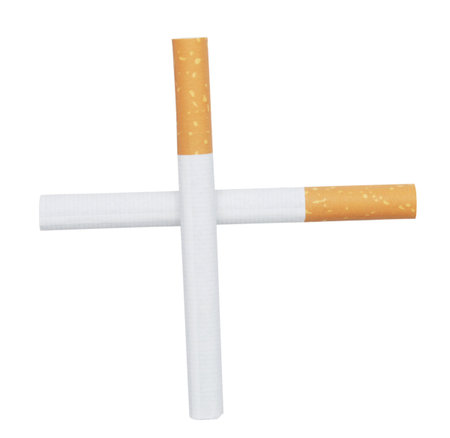 two sigarettes isolated on white (no smoking sign)の写真素材