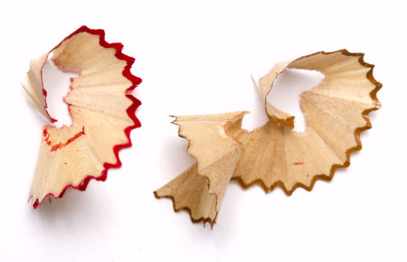 pencil shaving isolated on whiteの写真素材
