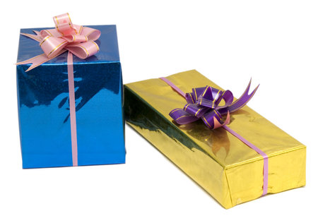 two gift boxes isolated on whiteの写真素材