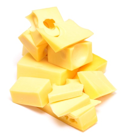pieces of cheese on whiteの写真素材