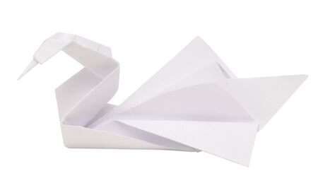 origami swan isolated on white backgroundの写真素材