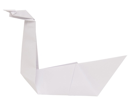 origami swan isolated on white backgroundの写真素材