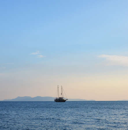 single yacht and blue seaの写真素材