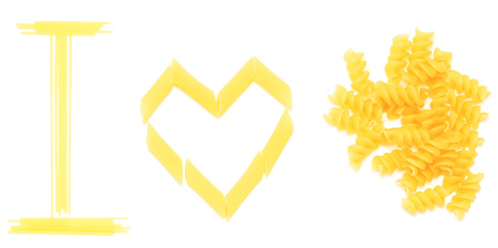 raw pasta isolated on whiteの写真素材