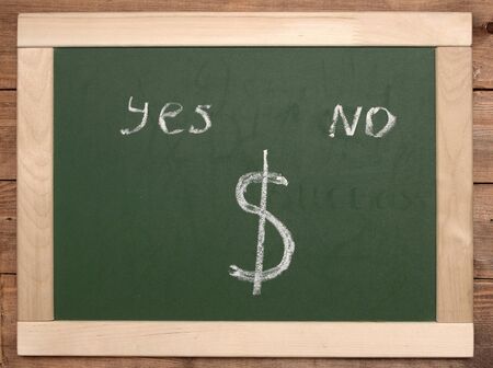 "yes" and "no" written on blackboardの写真素材