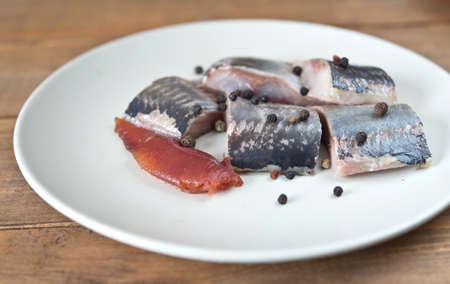 fillet of herring on plateの写真素材