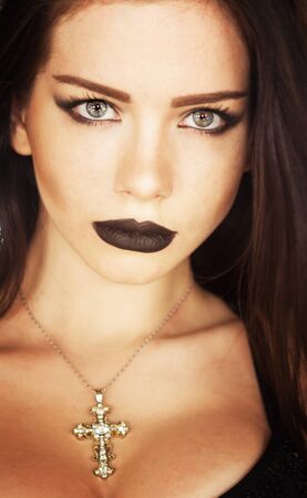 close up portrait of a beautiful gothic womanの写真素材