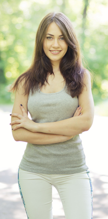 portrait of a young smiling beautiful womanの写真素材