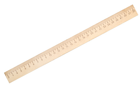 wooden ruler isolated on white backgroundの写真素材