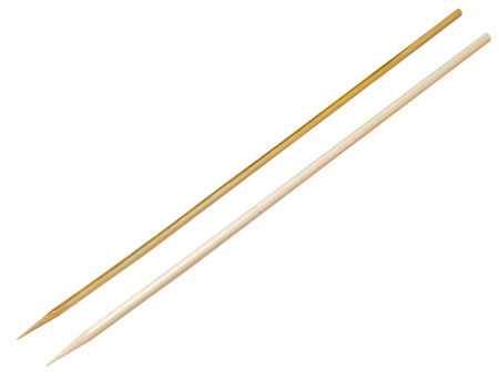 two wooden sticks for kebab isolated on whiteの写真素材
