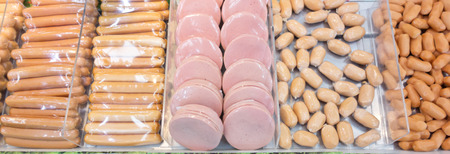 sausages in a shopの写真素材