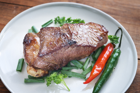 close up shot of grilled beef steakの写真素材