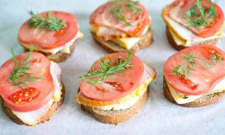 sandwiches with cheese, carbonade, tomatoの写真素材