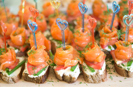 canapes with red fishの写真素材