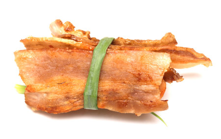 grilled bacon isolated on white backgroundの写真素材