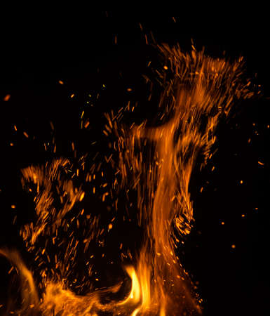 fire flames with sparks on black background
