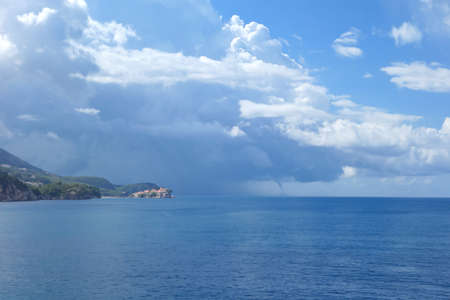 beautiful rainy sea and Sveti Stefanの写真素材