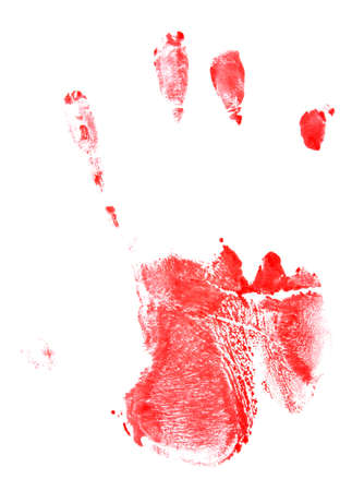 bloody hand print isolated on white backgroundの写真素材