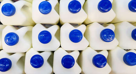 Top view of bottles with milkの写真素材