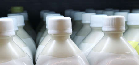 Close up shot of bottles with milk productの写真素材