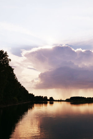 Sunset over lakeの写真素材