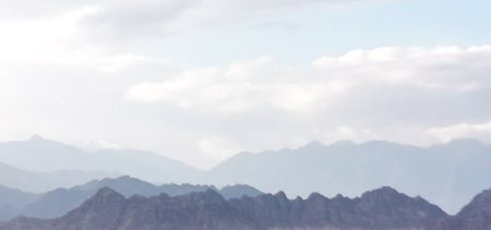 Beautiful mountains against blue skyの写真素材