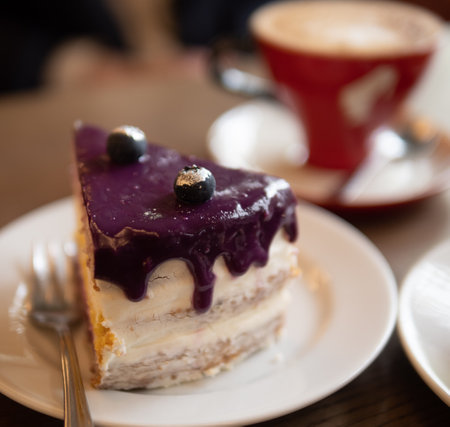 Berry cake with cup of coffeeの写真素材