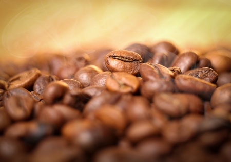 Macro photo of coffee beans, low depth of focus with smokeの写真素材