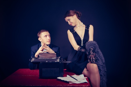 noir film journalist and the girl at workの写真素材