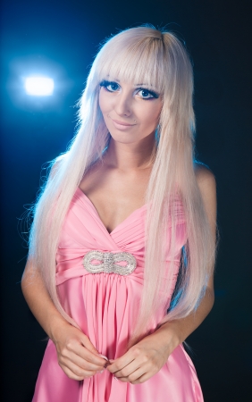 Fashion model with barbie doll make-upの写真素材