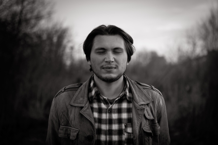 Vintage stylized black and white of young male model の写真素材