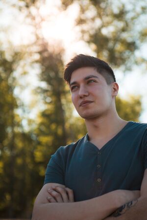 Close up man portrait outdoor.の写真素材