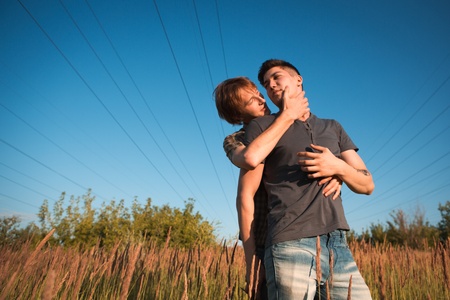 Young attractive man in urban backgroundの写真素材