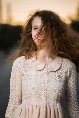 Fashion shot of woman in doll style.の写真素材