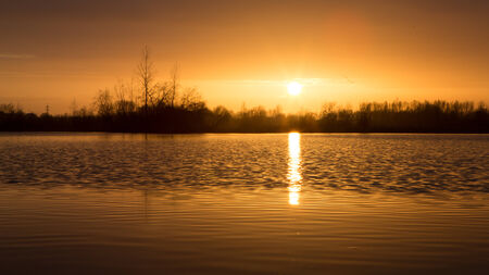 Lake at sunsetの写真素材