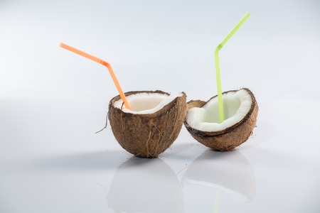Coconut cocktail on white backgroundの写真素材