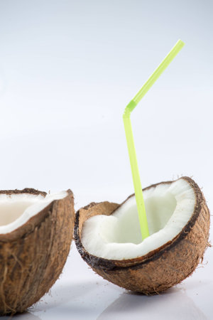 Coconut cocktail on white backgroundの写真素材
