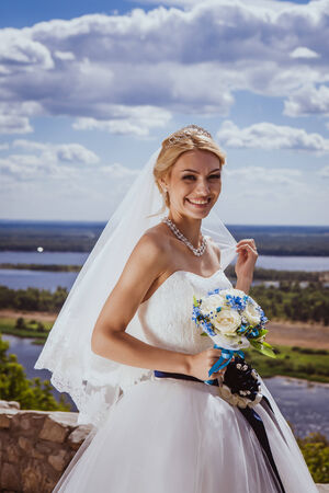 Young bride in white wedding dressの写真素材