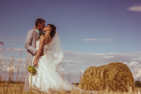Beautiful bride and groom portrait in  natureの写真素材