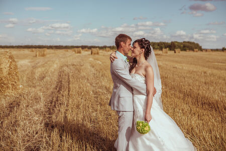 Beautiful bride and groom portrait in  natureの写真素材