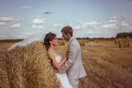 Beautiful bride and groom portrait in  natureの写真素材