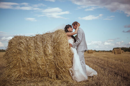 Beautiful bride and groom portrait in  natureの写真素材
